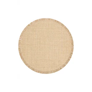 Brooklyn 01 Natural Beıge Q Yuvarlak Hasır Görünümlü Kaymaz Renkli Dokuma Modern Kilim