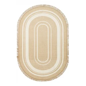 Brooklyn Brk 09 Ivory Oval Hasır Görünümlü Kaymaz Renkli Dokuma Modern Kilim
