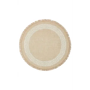 Brooklyn Brk 11 Natural Whıte Q Yuvarlak Hasır Görünümlü Kaymaz Renkli Dokuma Modern Kilim