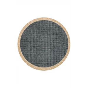 Brooklyn Brk 01 Antrasit Sılver Q Yuvarlak Hasır Görünümlü Kaymaz Renkli Dokuma Modern Kilim