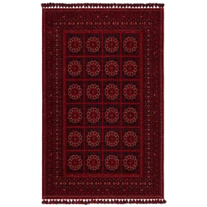 Buhari BHR 03 Red Afgan Yağcıbedir Desenli Hav Toz Vermez Yıkanabilir Kaymaz İnce Dokuma Halı