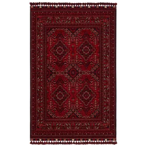 Buhari BHR 05 Red Afgan Yağcıbedir Desenli Hav Toz Vermez Yıkanabilir Kaymaz İnce Dokuma Halı