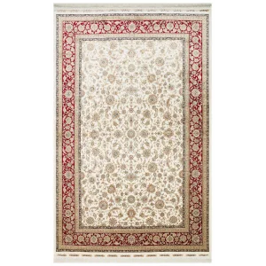 İsfahan 03 Cream Red Klasik Desenli Yüksek Kalite Sık Dokuma Makine Halısı