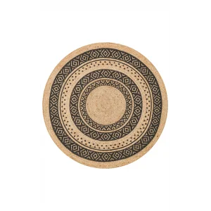 Juno Jüt Ech 08 Natural Black Flatweave El Dokuma Naturel Jüt Hasır Halı