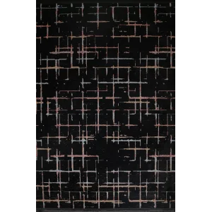 Otantik-FX 12A Siyah Multi Dekoratif Modern Kaymaz Tabanlı Makinede Yıkanabilir Halı Kilim