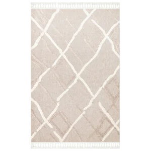 Terazzo 03 Beige White Hav Toz Vermez Yumuşak Dokulu Etnik Örgü Desenlere Sahip Modern İskindinav Halı