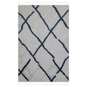 Terazzo 03 Grey Navy Hav Toz Vermez Yumuşak Dokulu Etnik Örgü Desenlere Sahip Modern İskindinav Halı