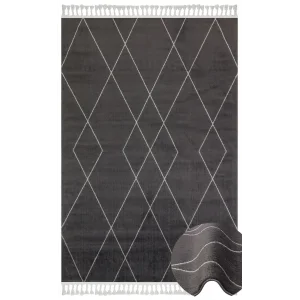 Urban 02 Black Grey Etnik Desenlere Sahip Hav Toz Vermez Yumuşak Dokulu Modern Halı