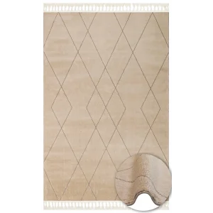 Urban 02 Beige Etnik Desenlere Sahip Hav Toz Vermez Yumuşak Dokulu Modern Halı