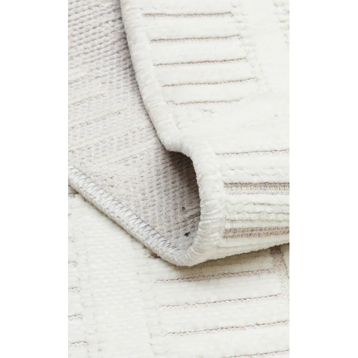 Ada 03 Cream Yüksek Alçak Dokulu Hav Toz Vermez Kolay Kullanımlı Yıkanabilir Kaymaz Kilim