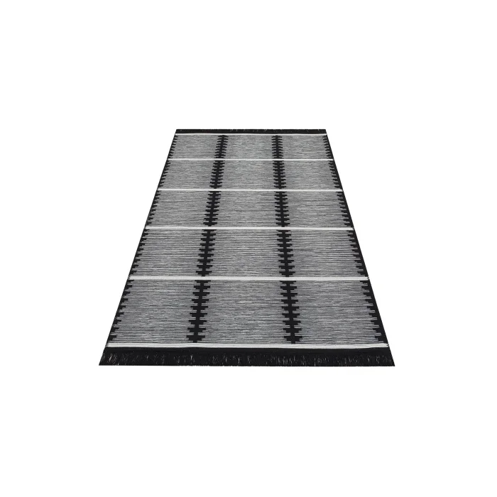 Arya Craft ARC 01 White Black Hav Toz Vermez Yıkanabilir Modern Desenli Dokuma Kilim