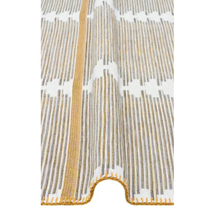 Arya Craft ARC 01 White Yellow Hav Toz Vermez Yıkanabilir Modern Desenli Dokuma Kilim