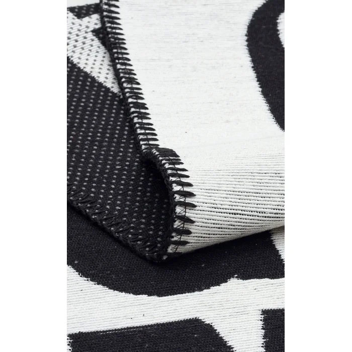 Arya Neo Arn 01 White Black Yıkanabilir Kaymaz Tabanlı Modern Pamuk Kilim
