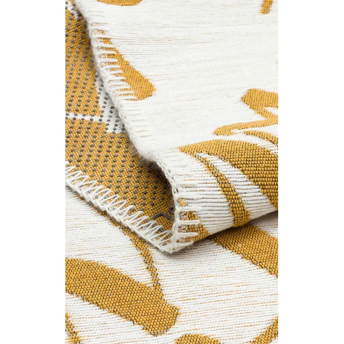 Arya Neo Arn 02 White Yellow Yıkanabilir Kaymaz Tabanlı Modern Pamuk Kilim