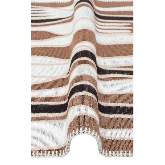 Arya Neo Arn 06 Brown White Yıkanabilir Kaymaz Tabanlı Modern Pamuk Kilim