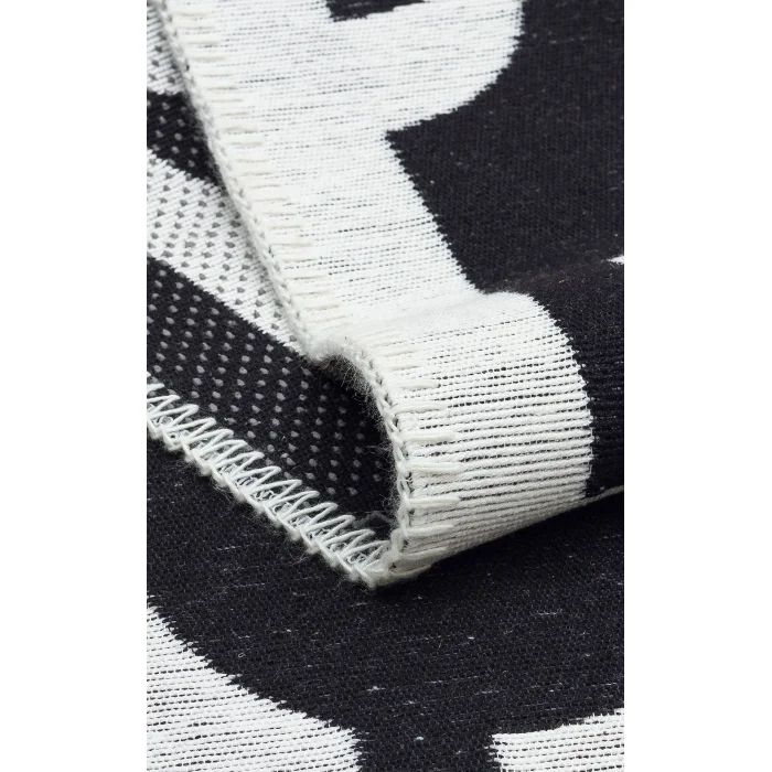 Arya Neo Arn 07 Whıte Black Yıkanabilir Kaymaz Tabanlı Modern Pamuk Kilim