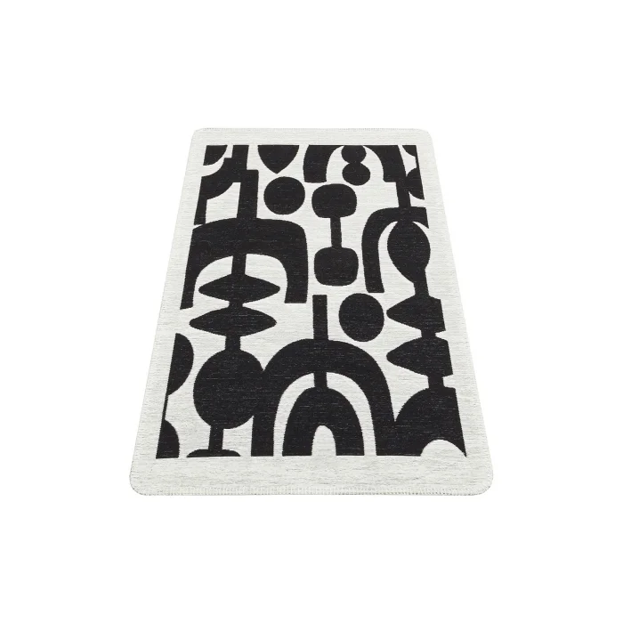 Arya Neo Arn 07 Whıte Black Yıkanabilir Kaymaz Tabanlı Modern Pamuk Kilim