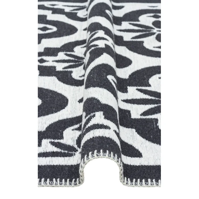 Arya Neo Arn 08 Antrasit White Yıkanabilir Kaymaz Tabanlı Modern Pamuk Kilim