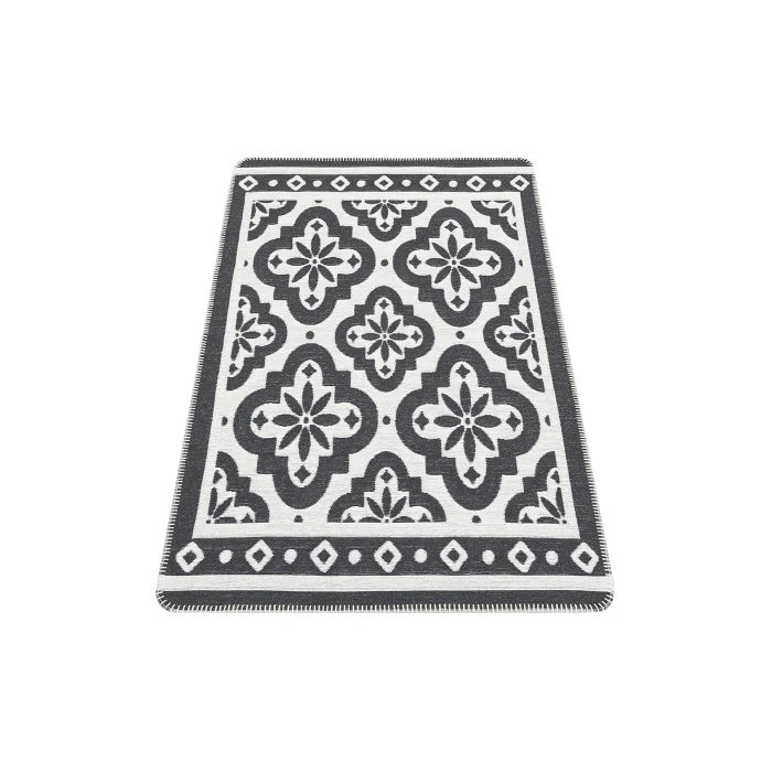 Arya Neo Arn 08 Antrasit White Yıkanabilir Kaymaz Tabanlı Modern Pamuk Kilim