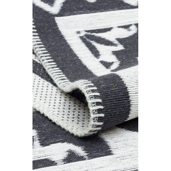 Arya Neo Arn 08 Antrasit White Yıkanabilir Kaymaz Tabanlı Modern Pamuk Kilim