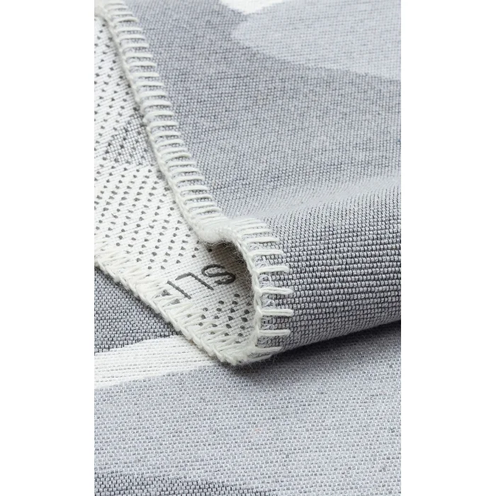 Arya Neo Arn 09 Grey White Yıkanabilir Kaymaz Tabanlı Modern Pamuk Kilim