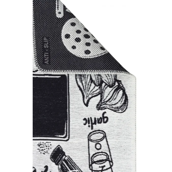 Arya Neo Arn 11 White Black Yıkanabilir Kaymaz Tabanlı Modern Pamuk Kilim