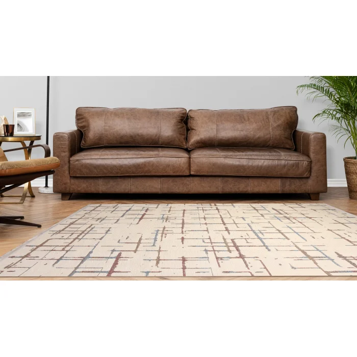 Otantik-FX 12A Krem Multi Dekoratif Modern Kaymaz Tabanlı Makinede Yıkanabilir Halı Kilim