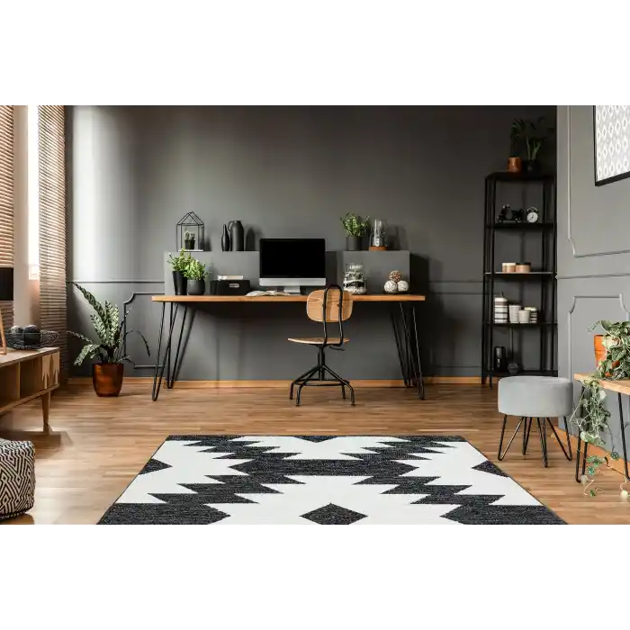 AFRO KILIM 0004 Naturel Yıkanabilir Modern Desenli El Dokuma Hint Kilim