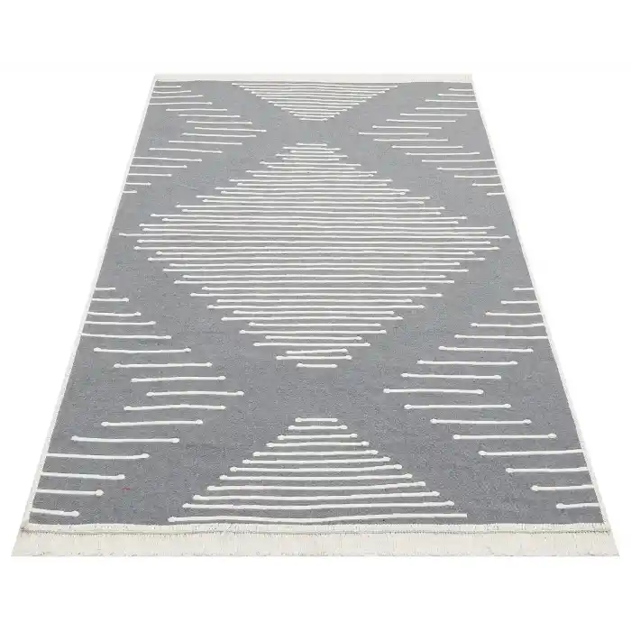 Arya Ar 15 Grey %100 Geri Dönüşümlü Pamuktan Çift Taraflı Yıkanabilir Modern Dekoratif Kilim