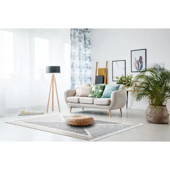 Arya Ar 02 Grey %100 Geri Dönüşümlü Pamuktan Çift Taraflı Yıkanabilir Modern Dekoratif Kilim