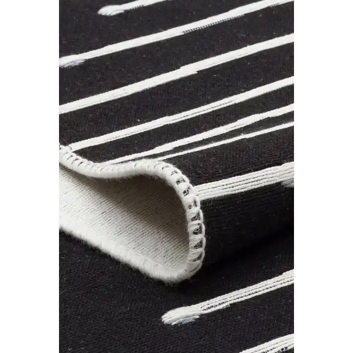 Arya Ar 15 Black %100 Geri Dönüşümlü Pamuktan Çift Taraflı Yıkanabilir Modern Dekoratif Kilim