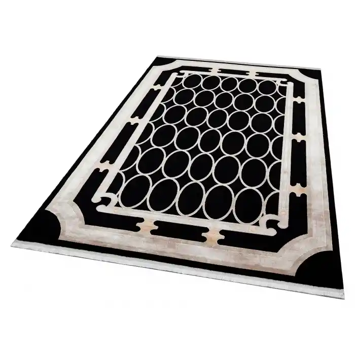 BAROQUE HALI 0313 Art Deco Bordürlü Çerçeveli Yumuşak Dokulu Parlak Dokuma Halı
