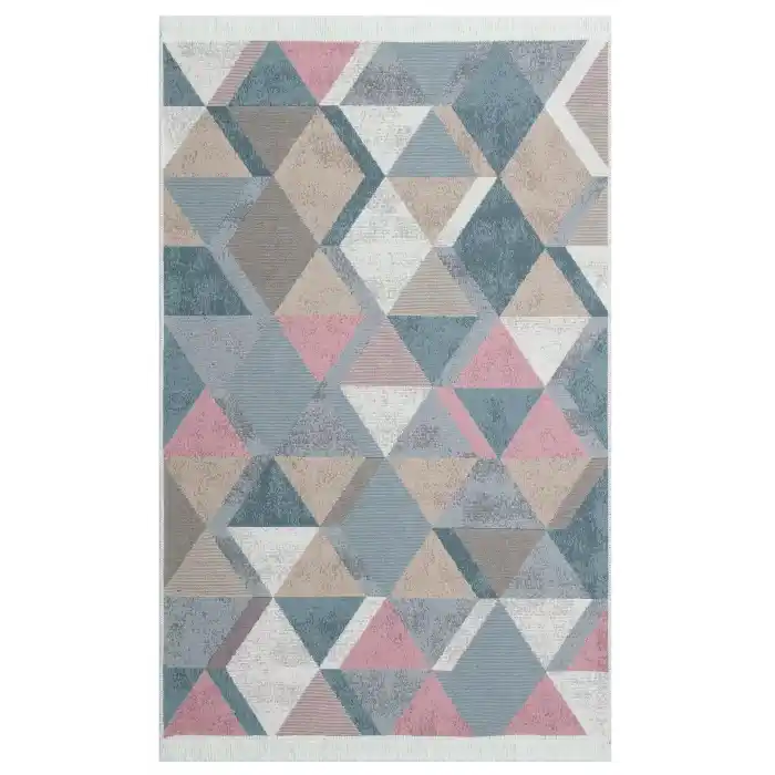 Arya Ar 10 Blue Pink %100 Geri Dönüşümlü Pamuktan Çift Taraflı Yıkanabilir Modern Dekoratif Kilim