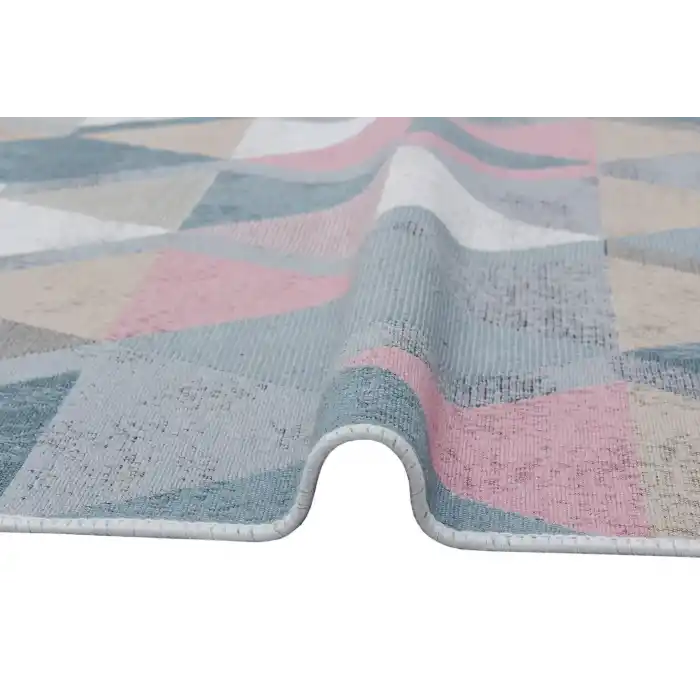 Arya Ar 10 Blue Pink %100 Geri Dönüşümlü Pamuktan Çift Taraflı Yıkanabilir Modern Dekoratif Kilim