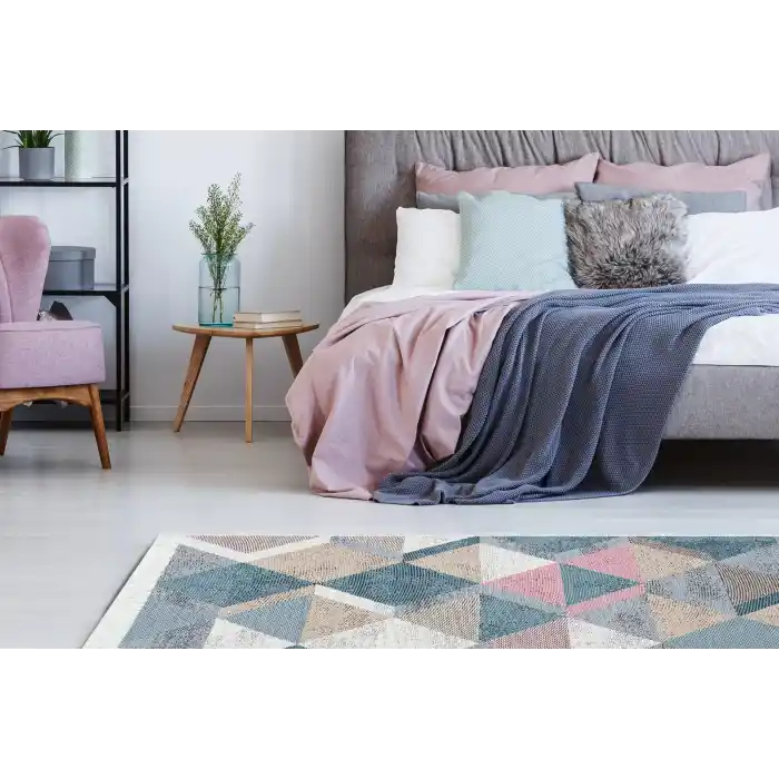 Arya Ar 10 Blue Pink %100 Geri Dönüşümlü Pamuktan Çift Taraflı Yıkanabilir Modern Dekoratif Kilim