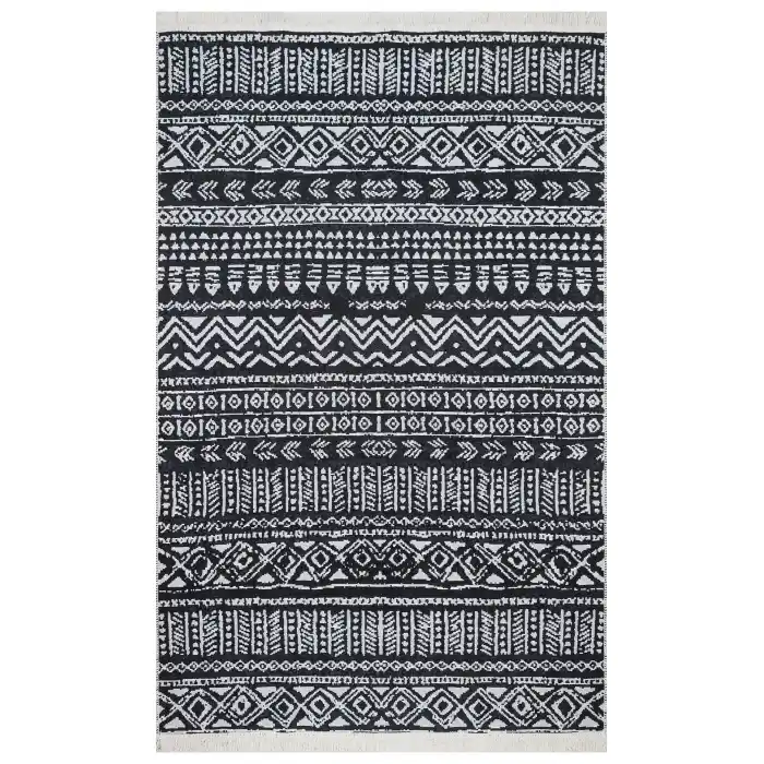 Arya Ar 03 Black %100 Geri Dönüşümlü Pamuktan Çift Taraflı Yıkanabilir Modern Dekoratif Kilim