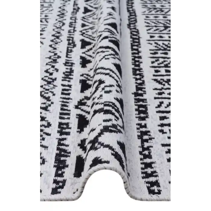 Arya Ar 03 Black %100 Geri Dönüşümlü Pamuktan Çift Taraflı Yıkanabilir Modern Dekoratif Kilim