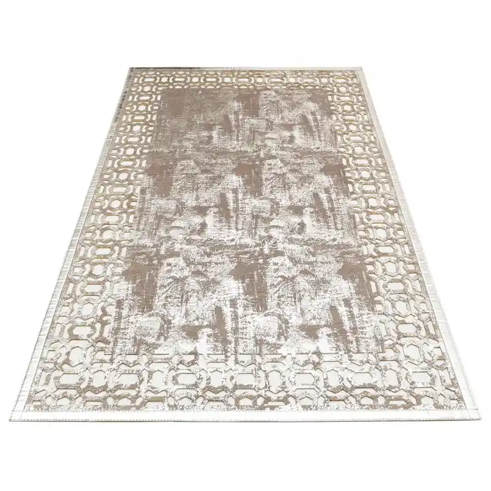 BIANCA DERI 0002 Klasik Ve Modern İşleme ve Oymaya Sahip Parlak Bordürlü Suni Deri Halı