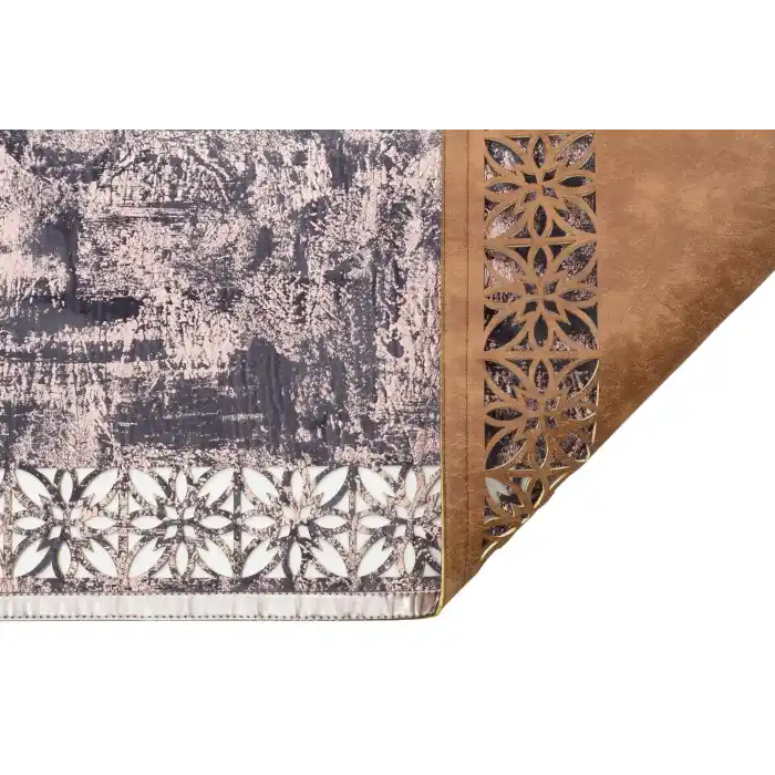 BIANCA DERI 0009 Klasik Ve Modern İşleme ve Oymaya Sahip Parlak Bordürlü Suni Deri Halı