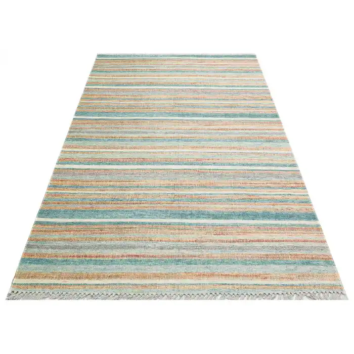 Asos As 04 Blue Jüt Hasır Görünümlü Hav Toz Vermeyen Çift Taraflı Kullanılabilen Yıkanabilir Kilim