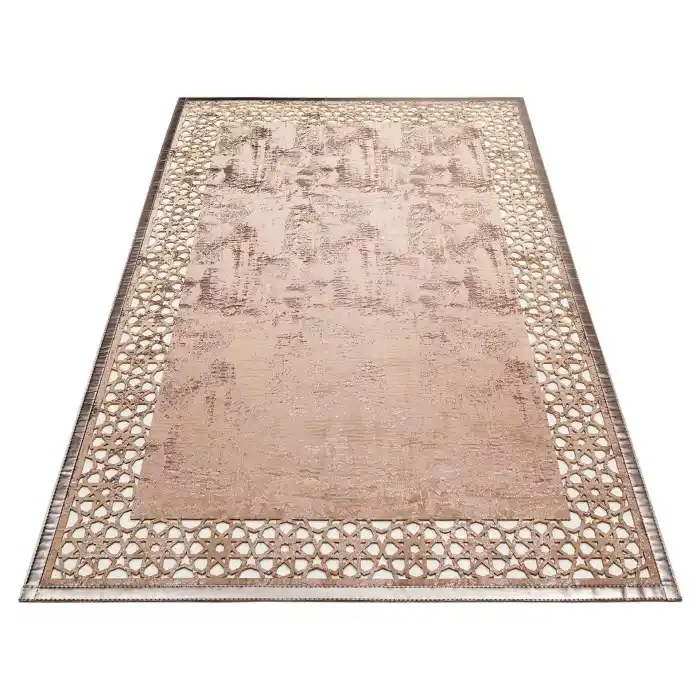 BIANCA DERI 0004 Klasik Ve Modern İşleme ve Oymaya Sahip Parlak Bordürlü Suni Deri Halı