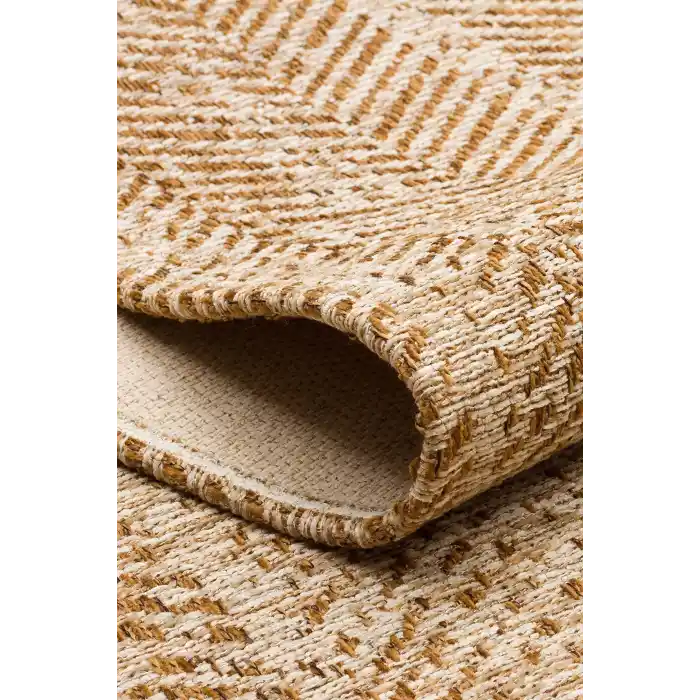 Brooklyn 04 Natural Beıge Hasır Görünümlü Kaymaz Renkli Dokuma Modern Kilim
