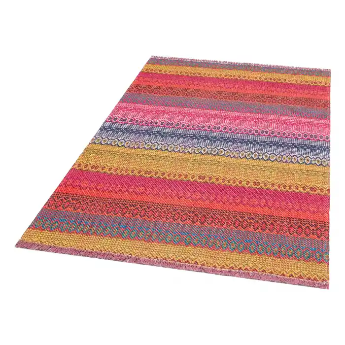BODRUM KILIM 0060 Renkli Çift Taraflı Yıkanabilir Saçaklı Baskı Kilim