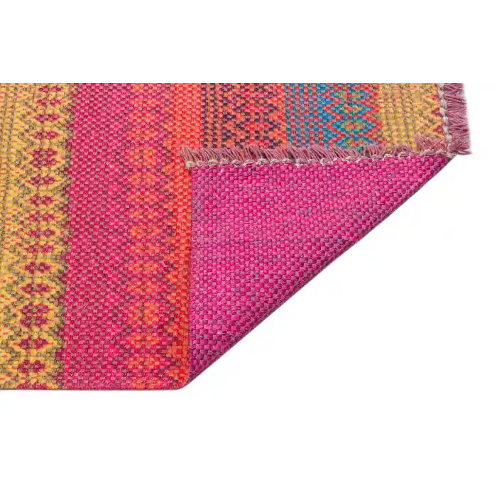 BODRUM KILIM 0060 Renkli Çift Taraflı Yıkanabilir Saçaklı Baskı Kilim