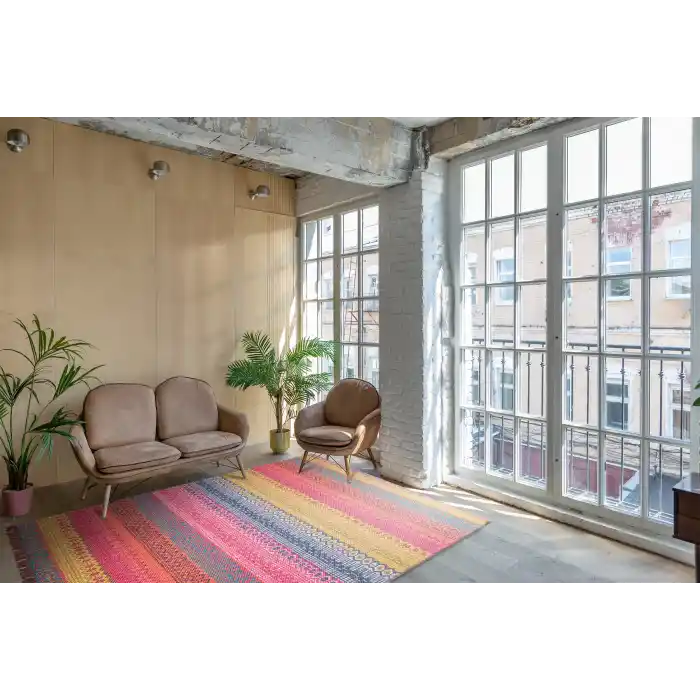 BODRUM KILIM 0060 Renkli Çift Taraflı Yıkanabilir Saçaklı Baskı Kilim