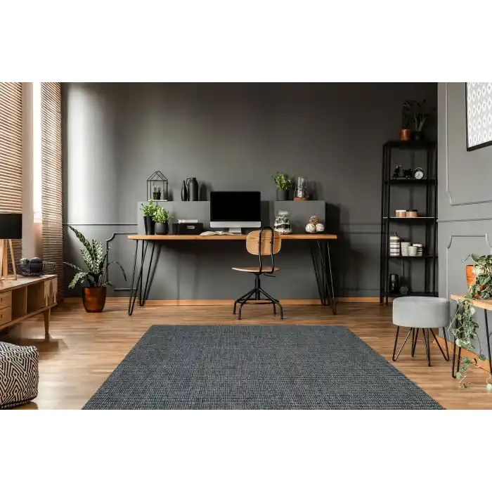 Brookyn Brk 01 Antrasit Sılver Hasır Görünümlü Kaymaz Renkli Dokuma Modern Kilim