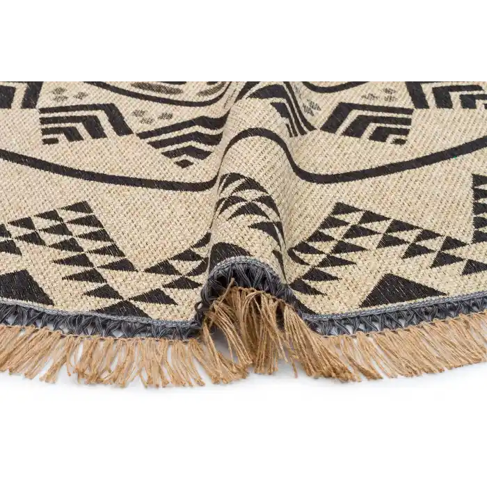 Brooklyn Brk 08 Black Yuvarlak Hasır Görünümlü Kaymaz Renkli Dokuma Modern Kilim