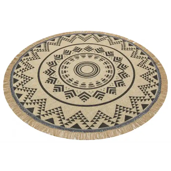 Brooklyn Brk 08 Black Yuvarlak Hasır Görünümlü Kaymaz Renkli Dokuma Modern Kilim