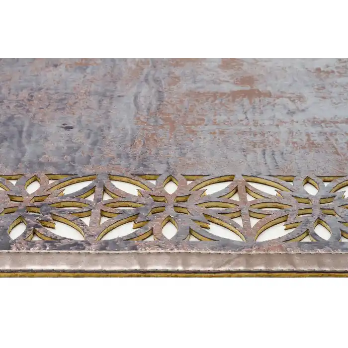 BIANCA DERI 0030 Klasik Ve Modern İşleme ve Oymaya Sahip Parlak Bordürlü Suni Deri Halı