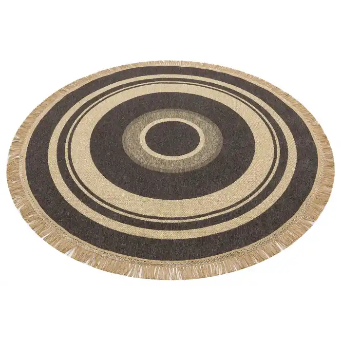 Brooklyn Brk 09 D.Grey Yuvarlak Hasır Görünümlü Kaymaz Renkli Dokuma Modern Kilim